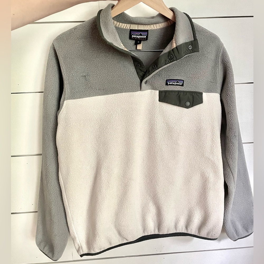 Patagonia Synchilla Worn Wear Color Block Calc Gray Women’s Medium